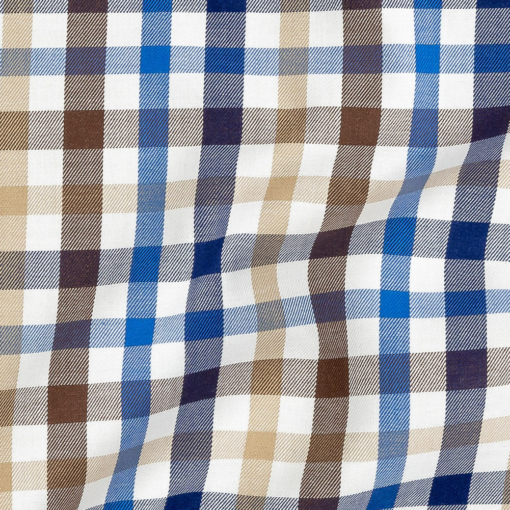 Premium Blue, Brown and Beige Plaid Twill Cotton Shirting Full