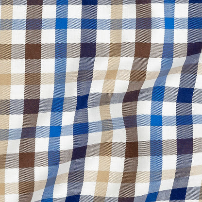 Premium Blue, Brown and Beige Plaid Twill Cotton Shirting Full