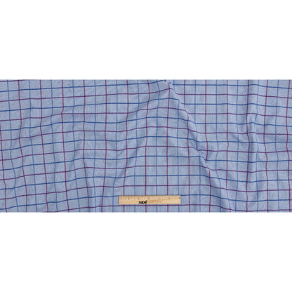 Premium Medium Blue, Maroon and Meadow Violet Tattersall Checkered and Pinstripes Cotton Shirting Full