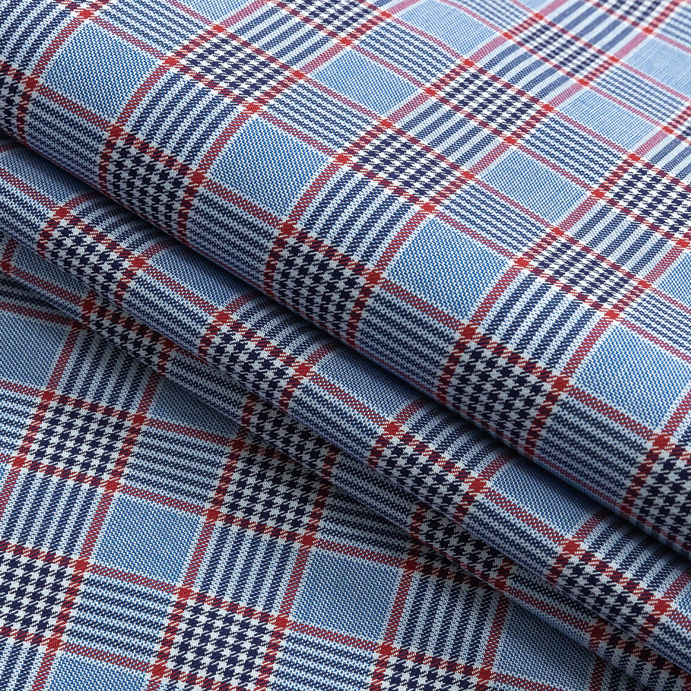 Premium Blue Ribbon and Red Plaid Cotton Shirting Folded