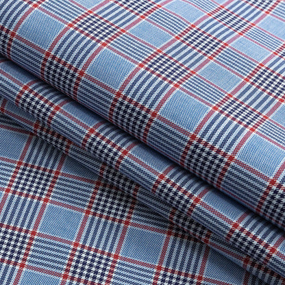 Premium Blue Ribbon and Red Plaid Cotton Shirting Folded