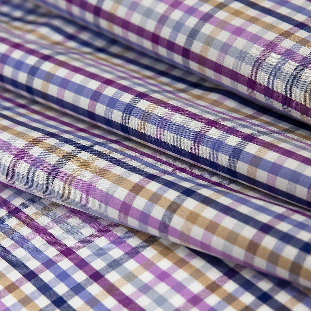 Premium Purple, Blue and Gold Plaid Cotton Shirting Folded