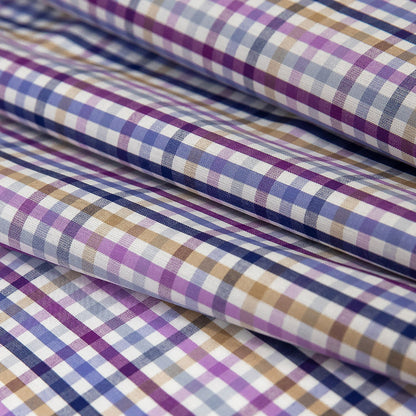 Premium Purple, Blue and Gold Plaid Cotton Shirting Folded