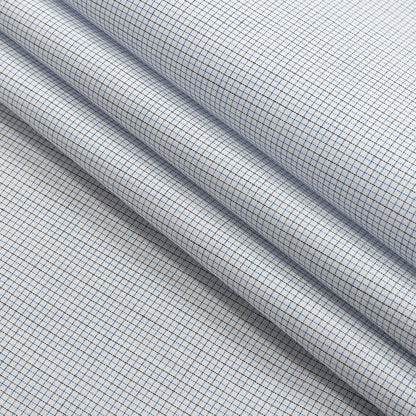 Premium Cornflower Blue and Black Graph Check Cotton Shirting Folded