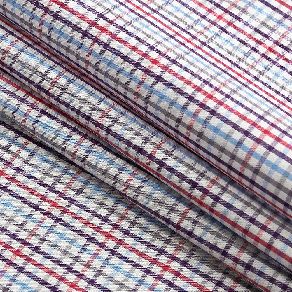 Premium Red, Blue and Gray Minute Plaid Cotton Shirting Folded