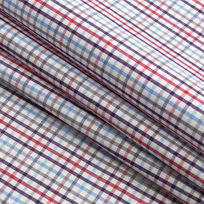 Premium Red, Blue and Gray Minute Plaid Cotton Shirting Folded