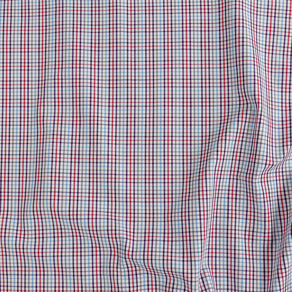 Premium Red, Blue and Gray Minute Plaid Cotton Shirting