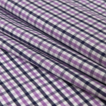 Premium Deep Wisteria and Navy Tattersall Checkered Cotton Shirting Folded