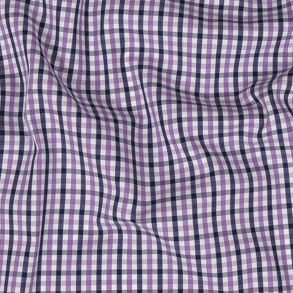 Premium Deep Wisteria and Navy Tattersall Checkered Cotton Shirting Detail