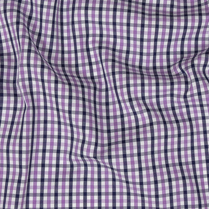 Premium Deep Wisteria and Navy Tattersall Checkered Cotton Shirting Detail
