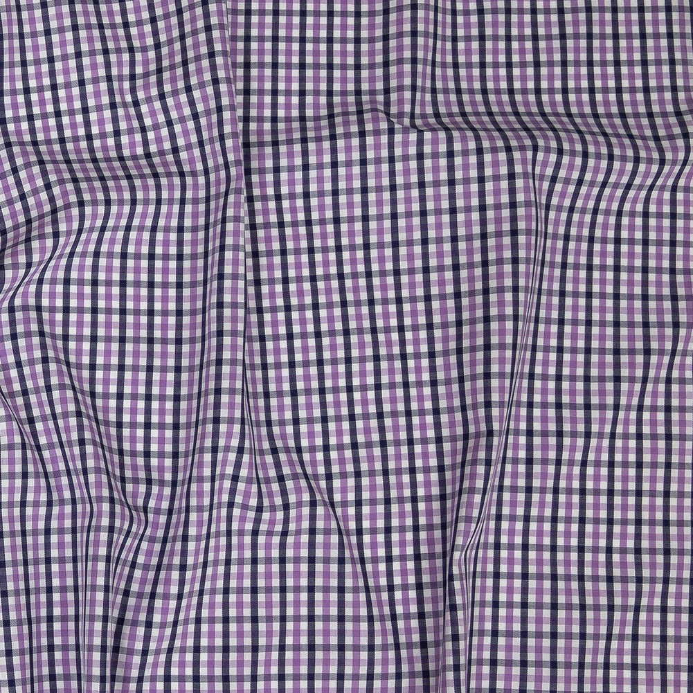 Premium Deep Wisteria and Navy Tattersall Checkered Cotton Shirting