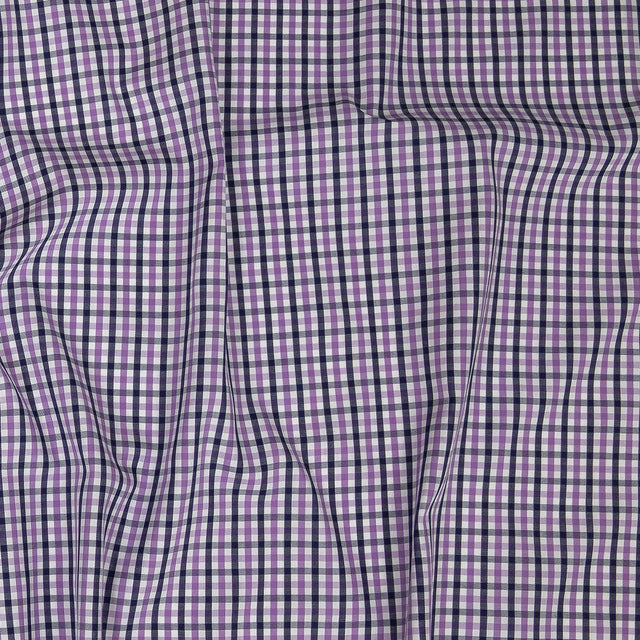 Premium Deep Wisteria and Navy Tattersall Checkered Cotton Shirting