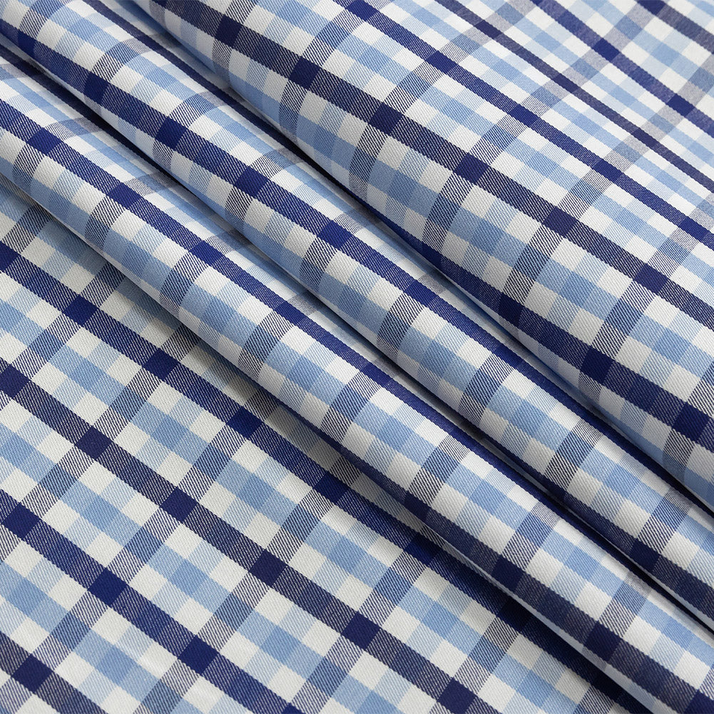 Premium Sky Blue and Navy Medium Tattersall Checkered Cotton Shirting Folded