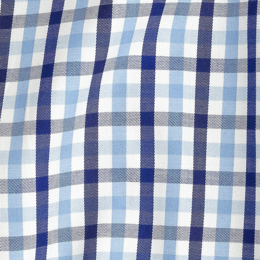 Premium Sky Blue and Navy Medium Tattersall Checkered Cotton Shirting Detail
