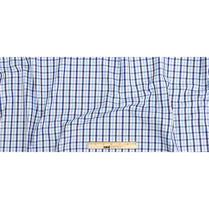 Premium Sky Blue and Navy Medium Tattersall Checkered Cotton Shirting Full