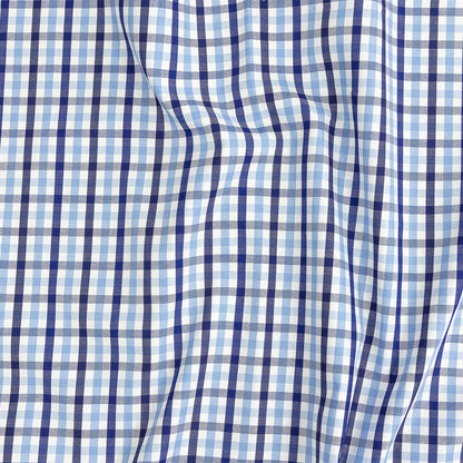 Premium Sky Blue and Navy Medium Tattersall Checkered Cotton Shirting