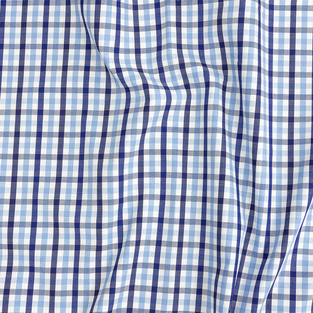 Premium Sky Blue and Navy Medium Tattersall Checkered Cotton Shirting