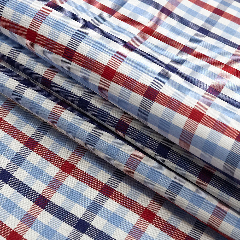 Premium Tomato Puree, White and Blue Medium Tattersall Checkered Cotton Shirting Folded