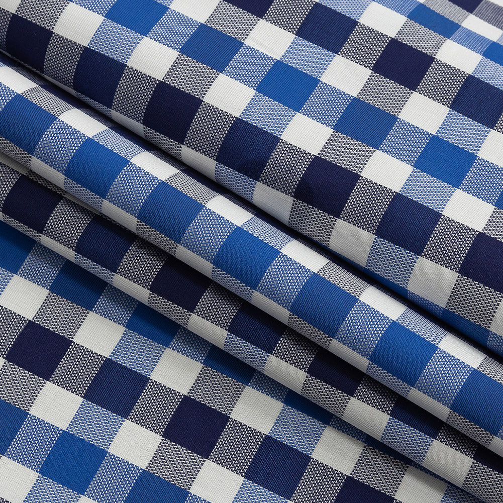 Premium Blueprint and Navy Large Tattersall Checkered Cotton Shirting Folded