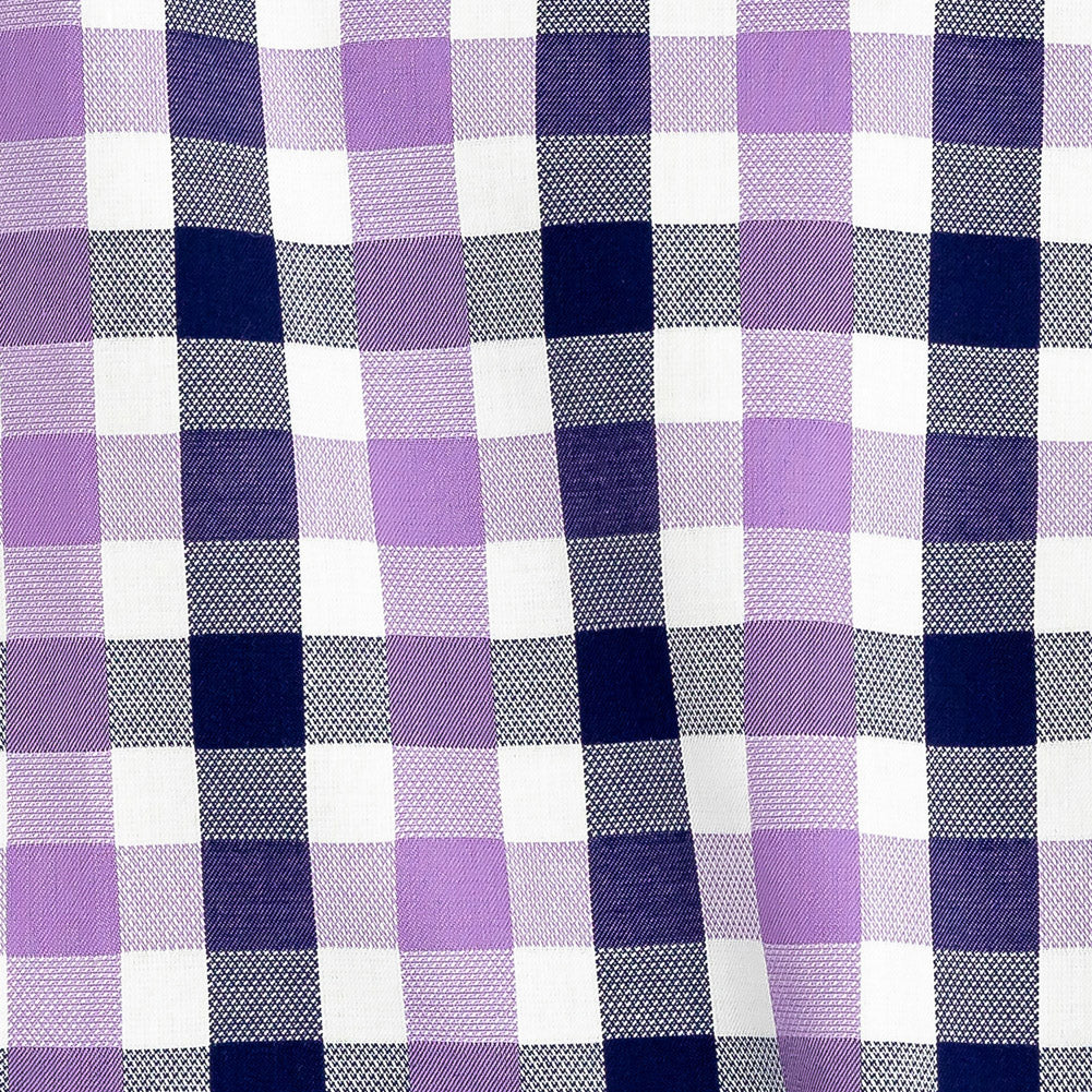 Premium Deep Wisteria and Navy Large Tattersall Checkered Cotton Shirting Detail