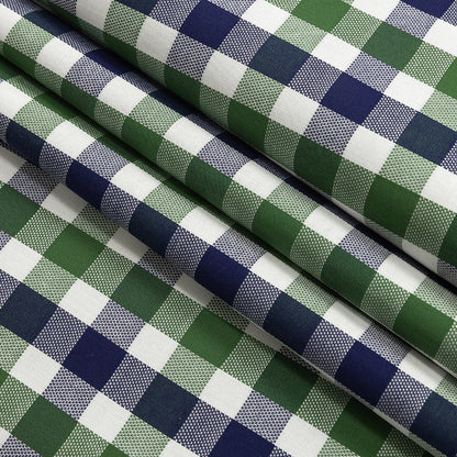 Premium Emerald and Navy Large Tattersall Checkered Cotton Shirting Folded