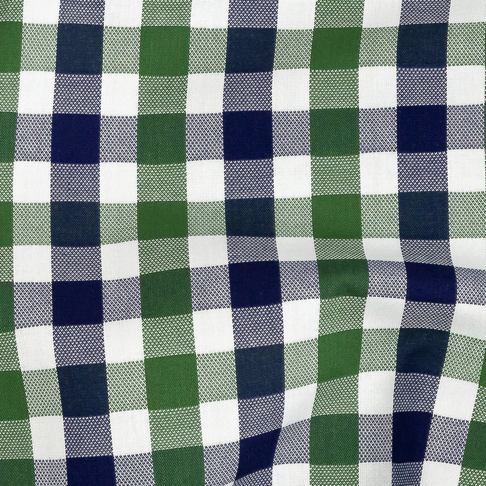 Premium Emerald and Navy Large Tattersall Checkered Cotton Shirting Detail