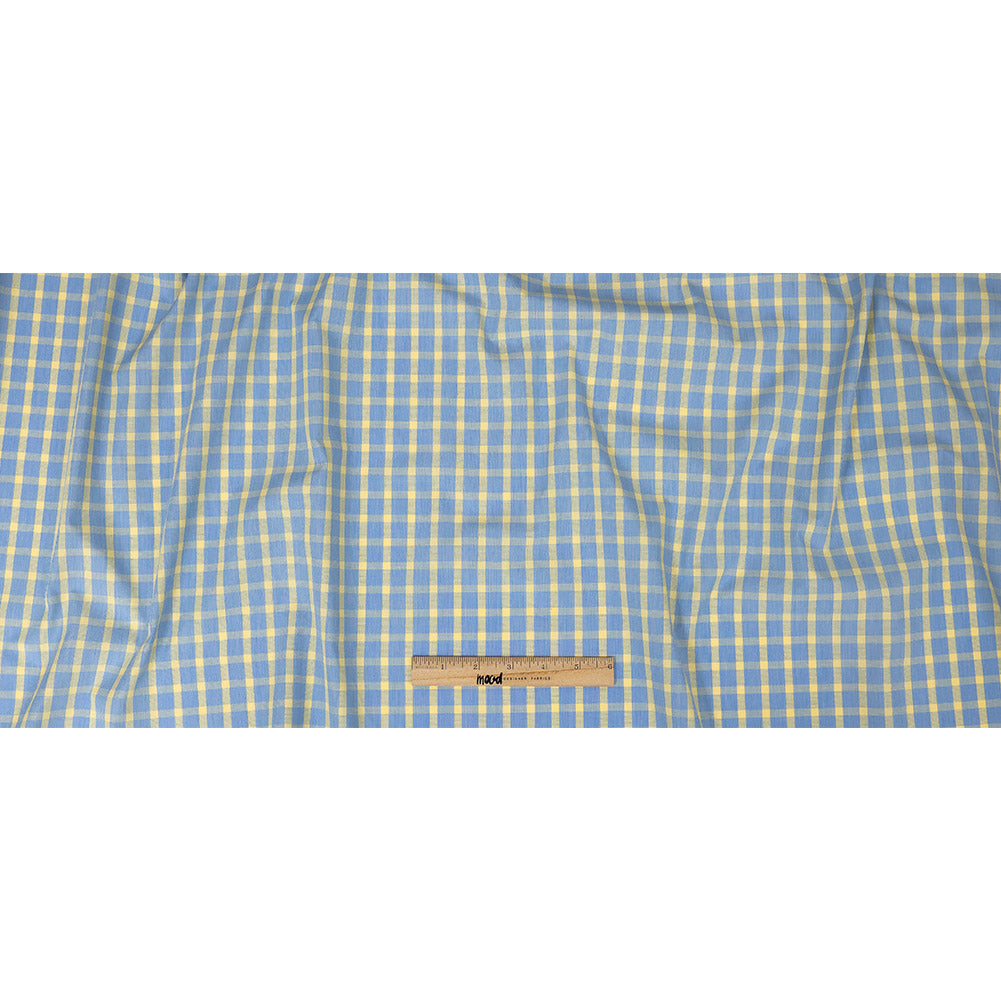 Premium Yellow and Blue Checkered and Hairline Striped Cotton Shirting Full