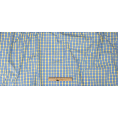 Premium Yellow and Blue Checkered and Hairline Striped Cotton Shirting Full