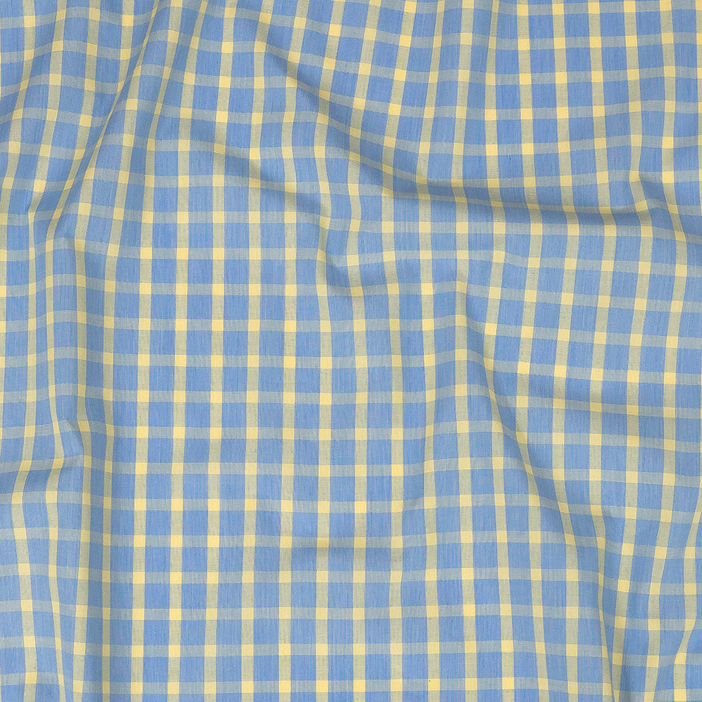 Premium Yellow and Blue Checkered and Hairline Striped Cotton Shirting