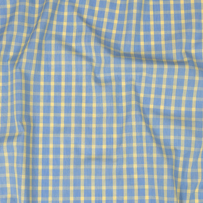 Premium Yellow and Blue Checkered and Hairline Striped Cotton Shirting
