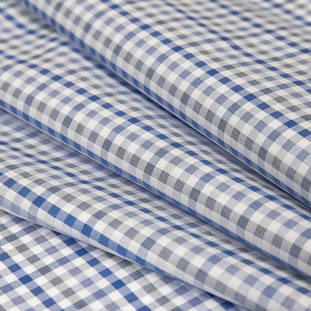 Premium Blue, Eventide and White Plaid Cotton Shirting Folded