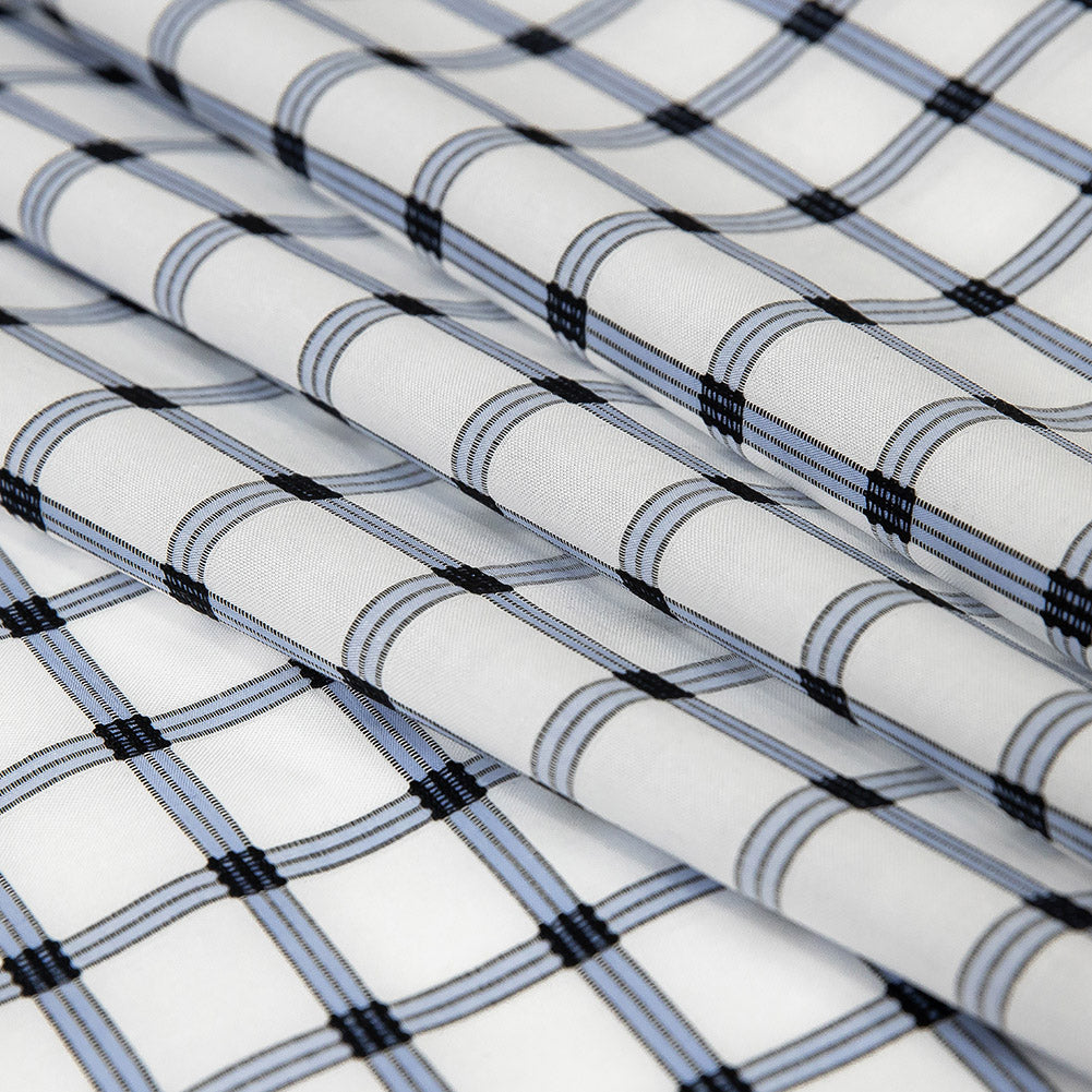 Premium Blue, Black and White Checkered Dobby Cotton Shirting Folded