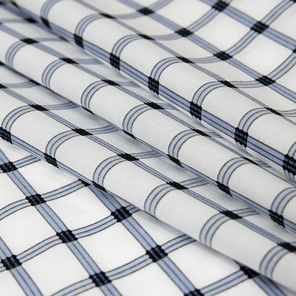 Premium Blue, Black and White Checkered Dobby Cotton Shirting Folded