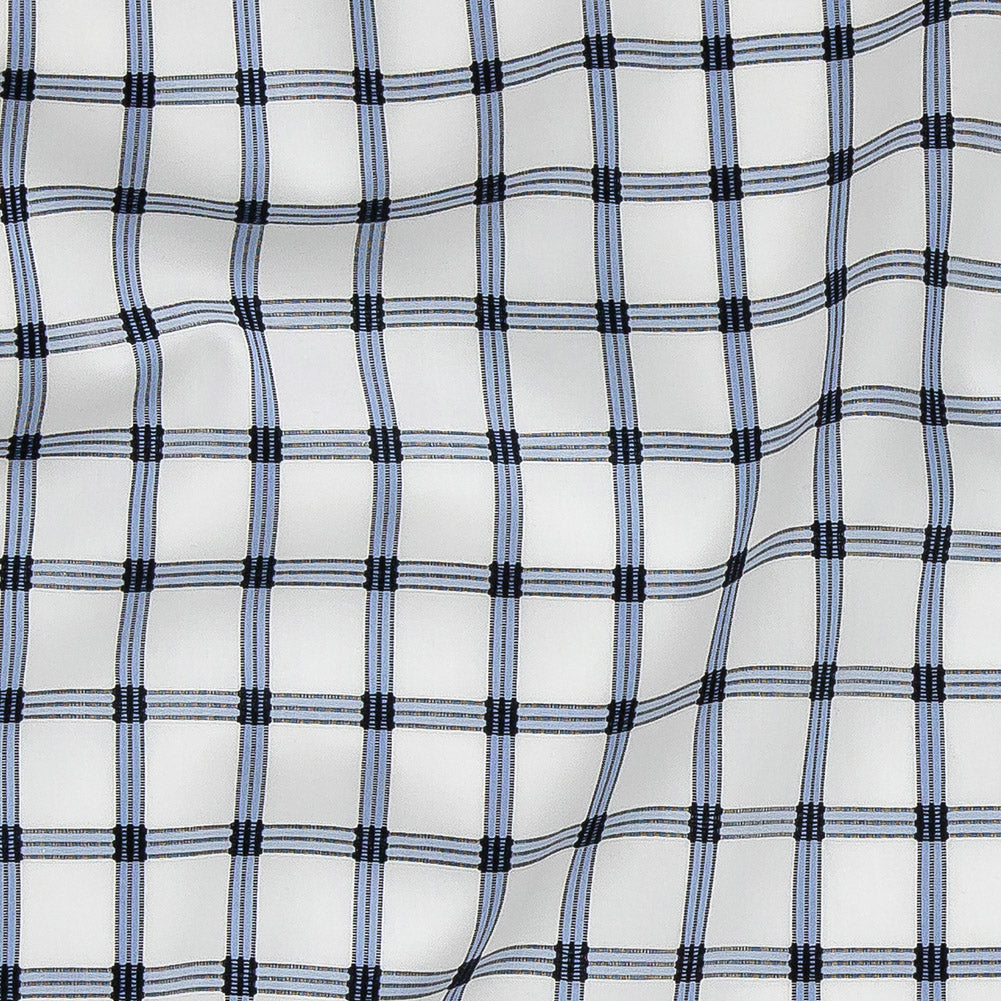 Premium Blue, Black and White Checkered Dobby Cotton Shirting Detail