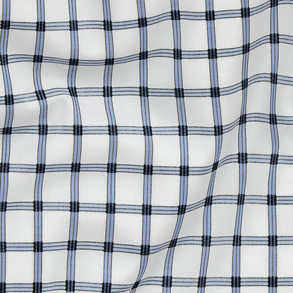 Premium Blue, Black and White Checkered Dobby Cotton Shirting Detail