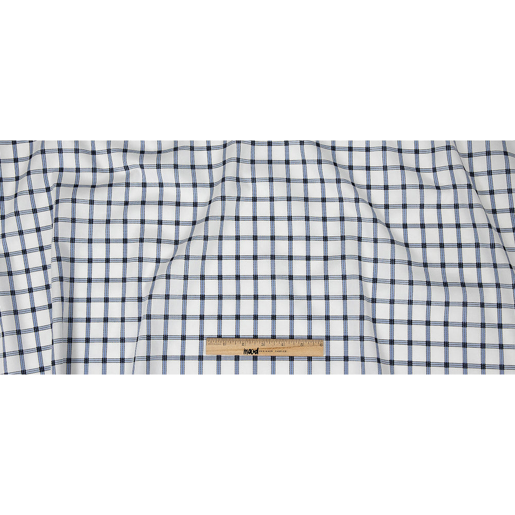 Premium Blue, Black and White Checkered Dobby Cotton Shirting Full