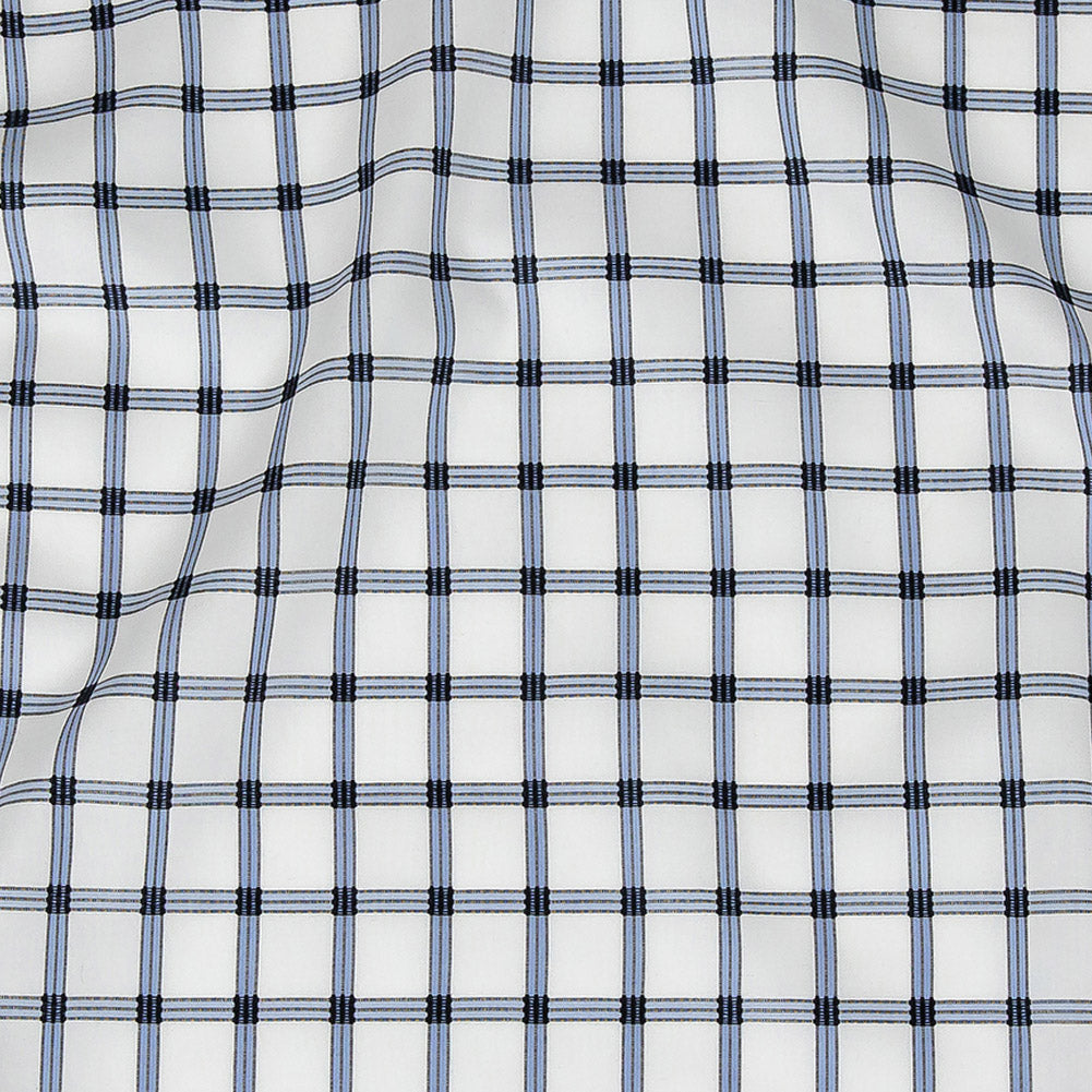 Premium Blue, Black and White Checkered Dobby Cotton Shirting