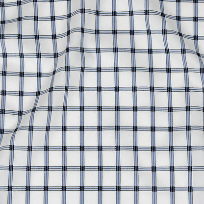 Premium Blue, Black and White Checkered Dobby Cotton Shirting