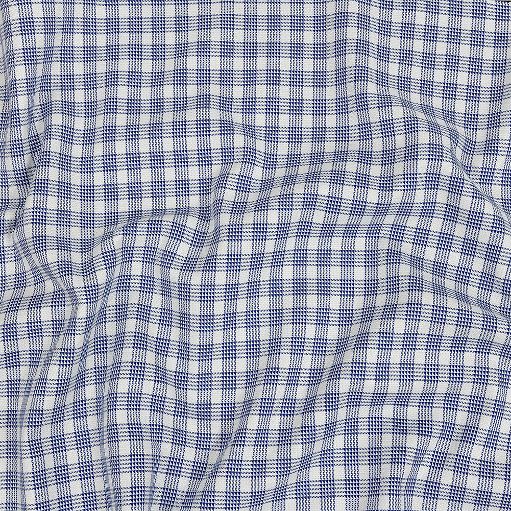 Premium Deep Ultramarine and White Patterned Checks Dobby Cotton Shirting