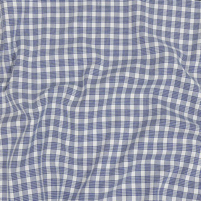 Premium Deep Ultramarine and White Patterned Checks Dobby Cotton Shirting