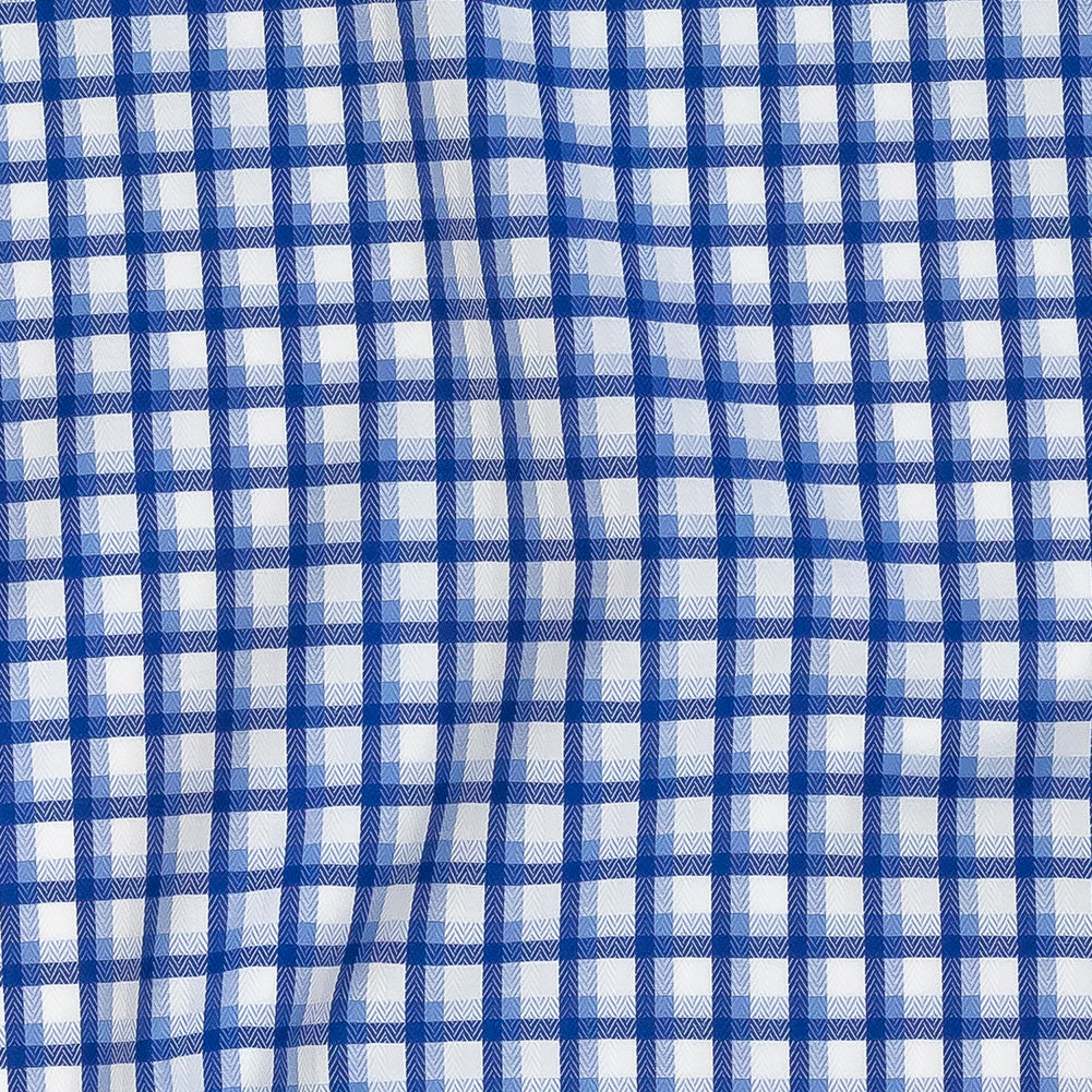 Premium Baja Blue and Hydrangea Shadow Check and Chevron Cotton Dobby Shirting Detail