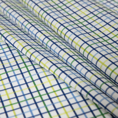 Premium Gradient Green and Olympian Blue Checkered Cotton Shirting Folded