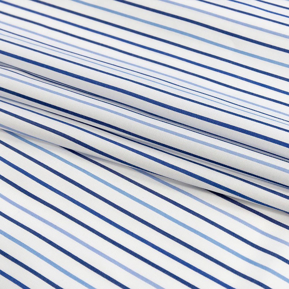 Premium Gradient Blue Pencil Stripes Twill Cotton Shirting Folded