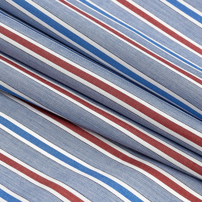Premium Red, White and Blue Ticking Stripes Twill Cotton Shirting Folded
