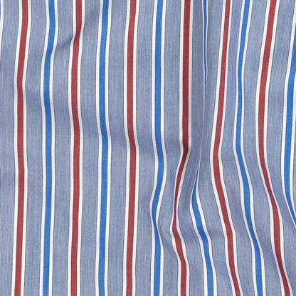 Premium Red, White and Blue Ticking Stripes Twill Cotton Shirting Detail