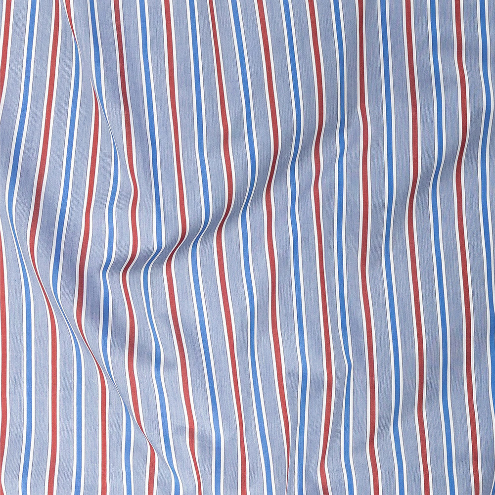 Premium Red, White and Blue Ticking Stripes Twill Cotton Shirting