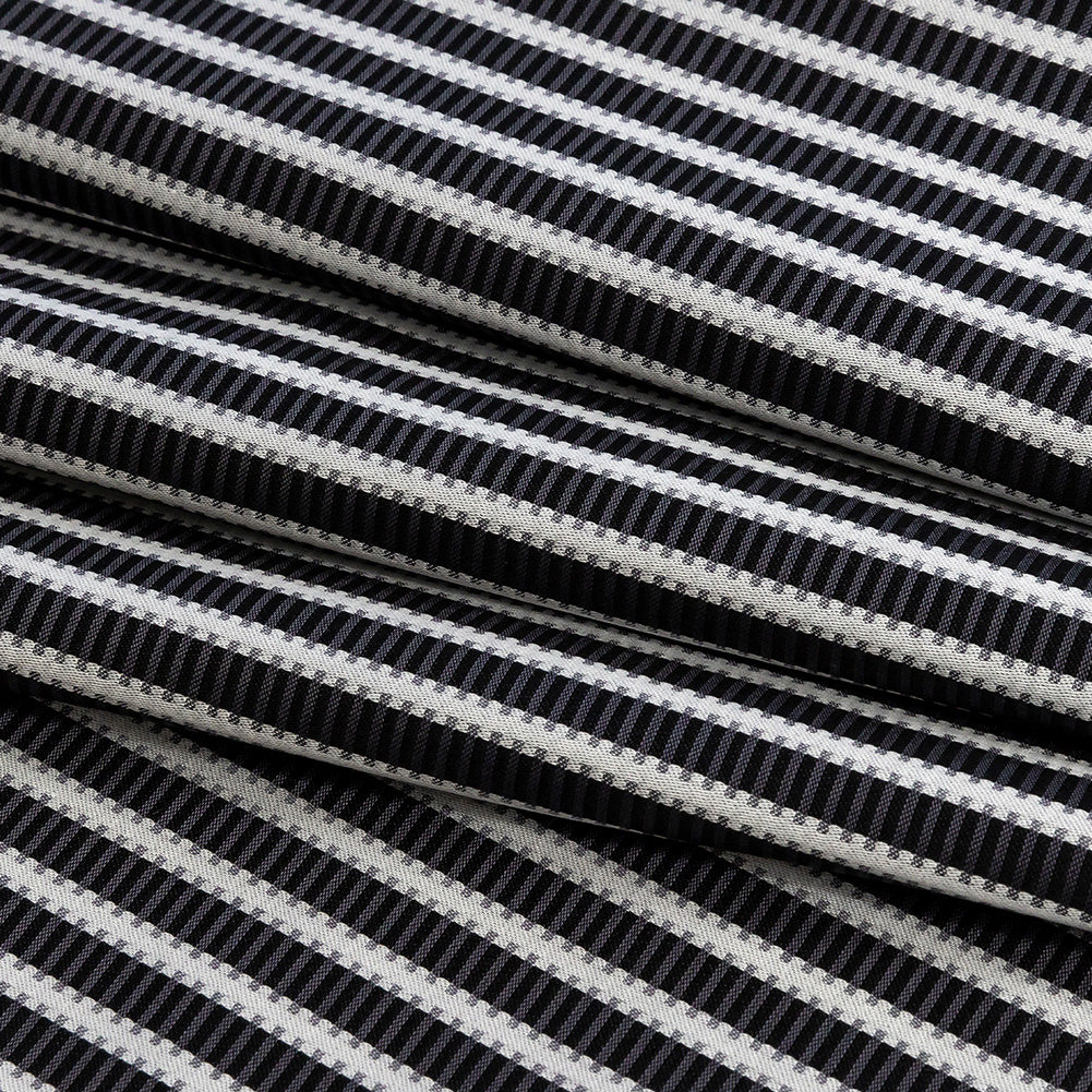 Premium Silver and Espresso Railroad Tracks Cotton Shirting Folded