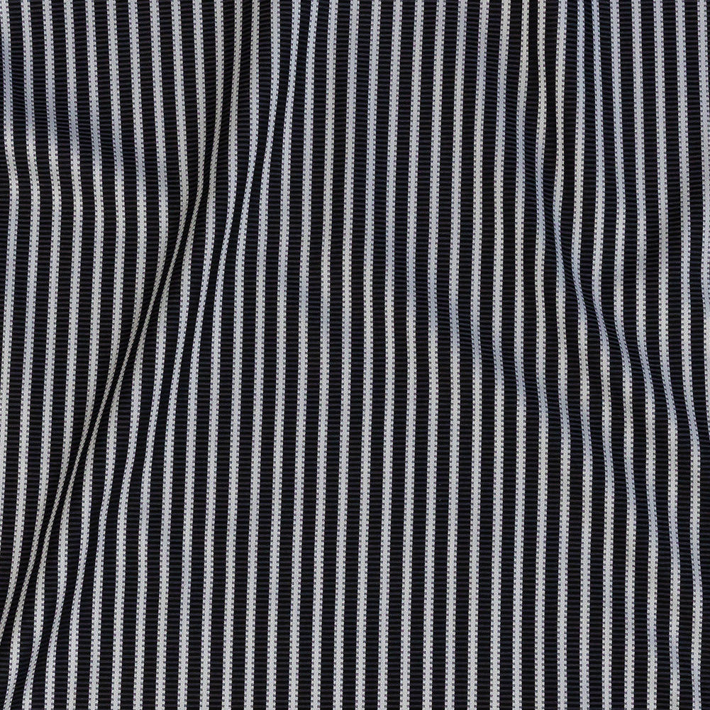 Premium Silver and Espresso Railroad Tracks Cotton Shirting