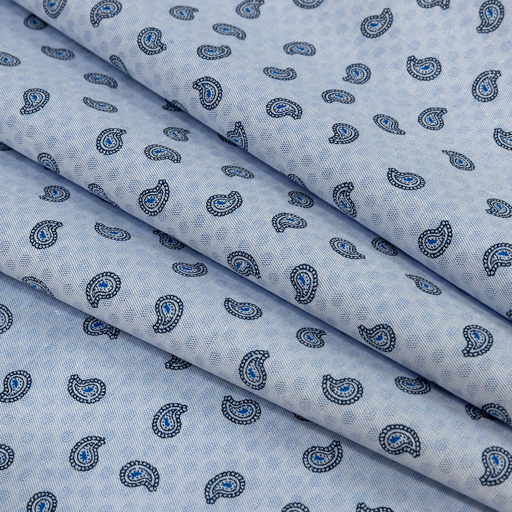Premium Light Blue Paisley Printed Cotton Shirting Folded