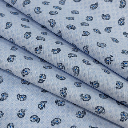 Premium Light Blue Paisley Printed Cotton Shirting Folded